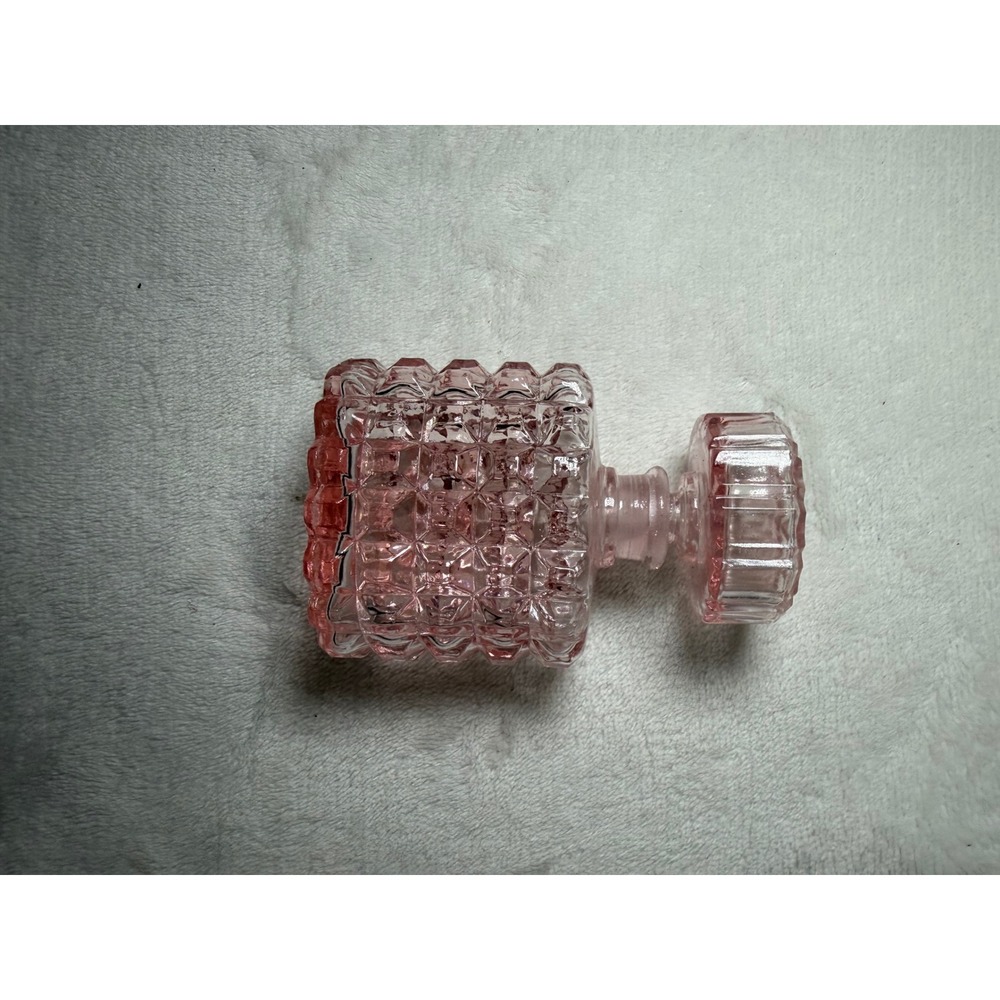 Vintage Pink Glass Perfume Bottle Waffle Pattern Faceted Stopper Decorative - Picture 8 of 10